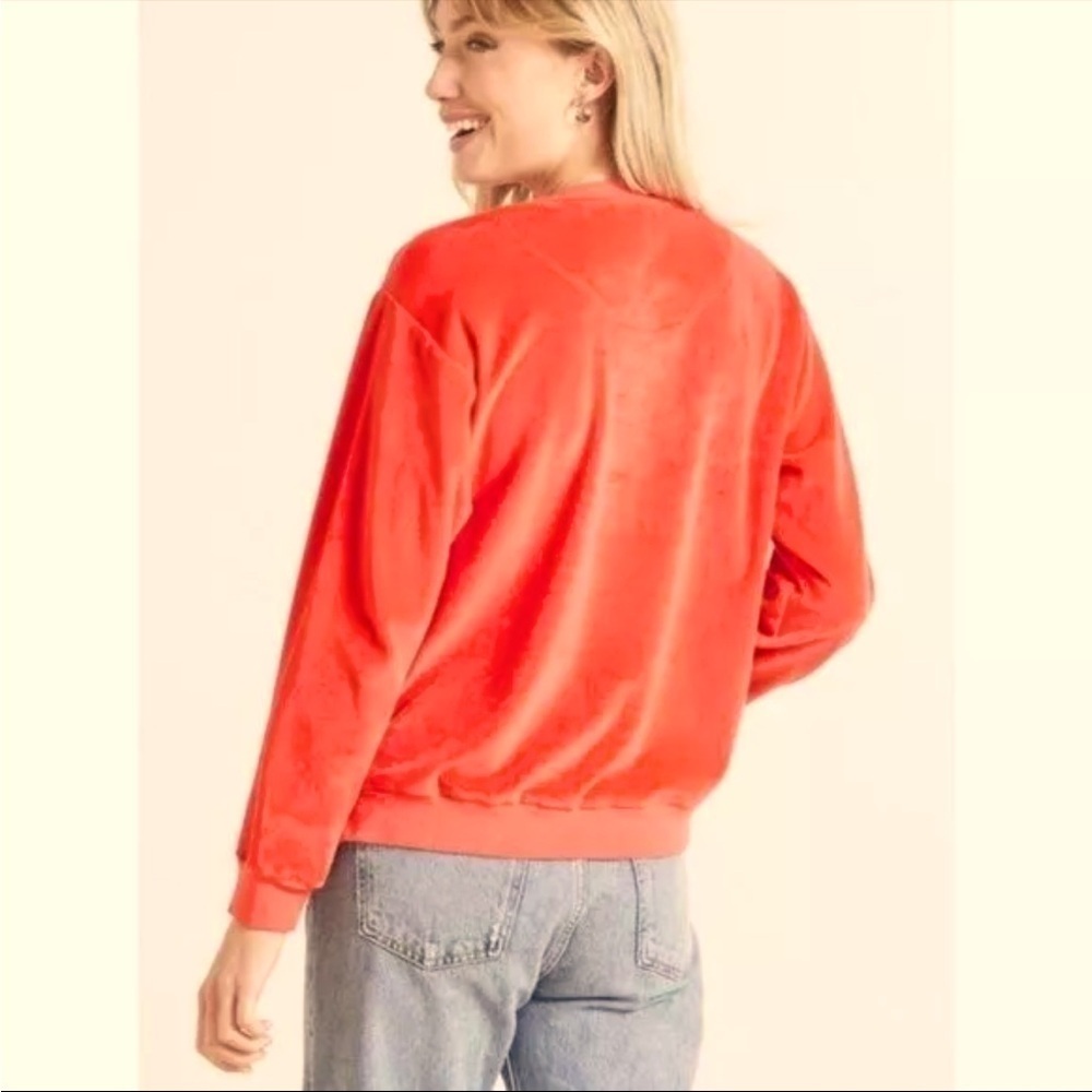 4/$20 Sundry Anthropologie orange y2k style velour crew neck sweater- size S - Picture 3 of 14
